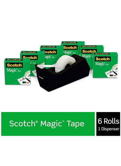 Buy Scotch 3/4  Inch X 36yards   (19 mm x 32.9 m) Magic Transparent Tape, 6 Rolls With Dispenser in UAE