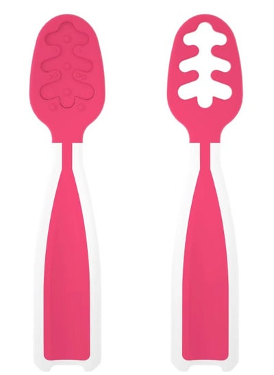 Buy Set of 2 Self-Feeding Weaning baby Spoons with Antibacterial Tech, Easy-Grip Handles and Reversible Design for 4 Months and up in UAE