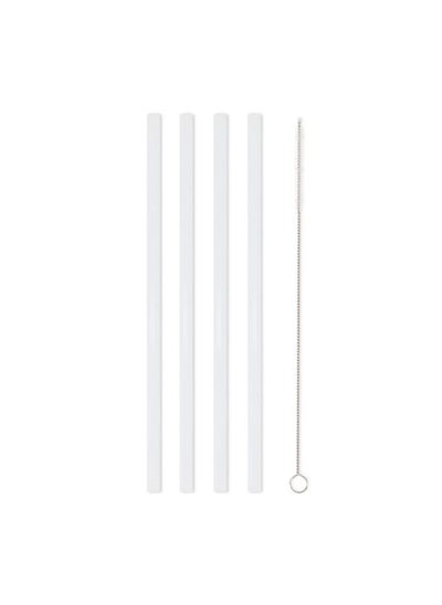 Buy Brightly Labs Reusable Glass Drinking Straws, Clear Glass Straws for Drinking for Milkshakes, Frozen Drinks, Smoothies, Tea, Juice, Set of 4 (white) with Cleaning Brush in UAE