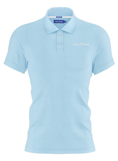 Buy Finer Threads Blue Men's Polo Shirt with Collar in Self Fabric-Regular Fit. in UAE