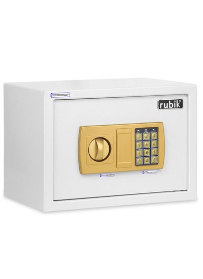 اشتري Safe Box A4 Document Size With Digital Lock and Override Key For Home Office Shop Business RB-25E (25x35x25cm) White/Gold في الامارات