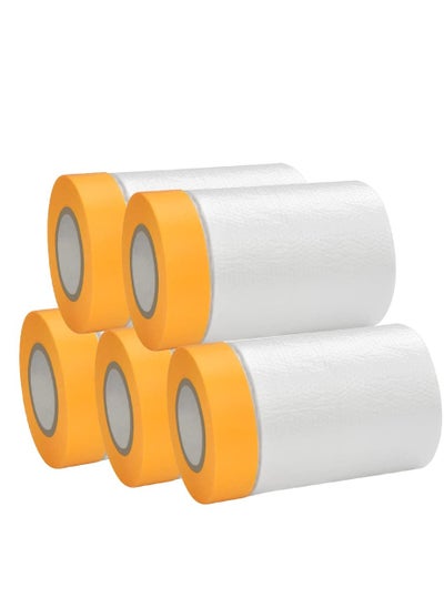 Buy 5 Rolls Dust Sheets Roll Plastic Masking Film Rolls Pre-Taped Dust Sheets Adhesive Dust Sheet Roll Dust-Proof & Waterproof Shields for Painting, Decorating, Furniture Covering (55cm*20m)100pcs in Saudi Arabia