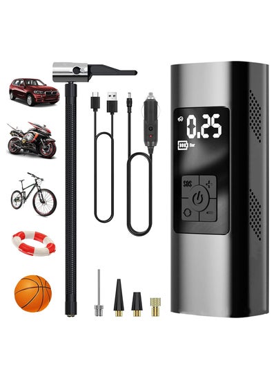 Buy Mini Rechargeable Air Tire Inflator Pump, Digital LCD Display, for Cars, Bike, Motorcycle, Scooter and Balls in Egypt