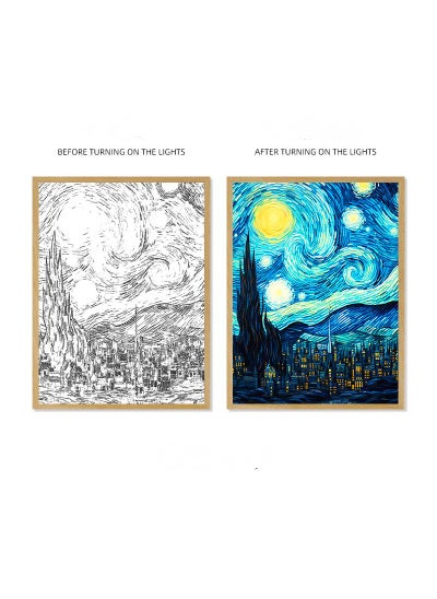 Buy Van Gogh Lighting Painting Decoration 3 Colors LED Light Painting Wall Decoration Art Of Light And Shadow Photo Frames LED Luminous Photo Frame Family Bedroom Living Room Night Lights in Saudi Arabia