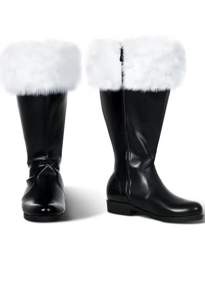 Buy Christmas Santa Claus Boots Men's Wide Calf Santa Combat Boots with White Plush Cuffs for Halloween Christmas Costume Black in Saudi Arabia