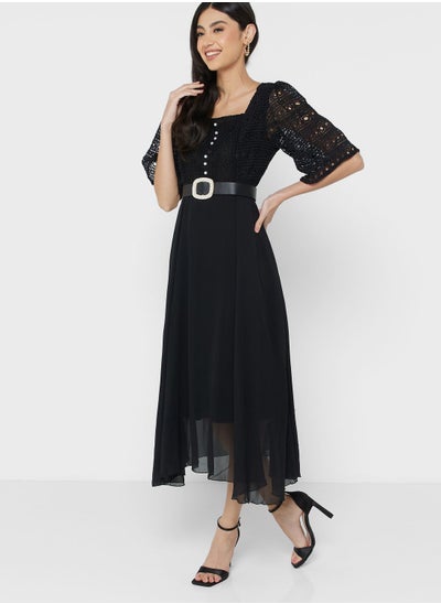 Buy Lace Detail Chiffon Dress in UAE