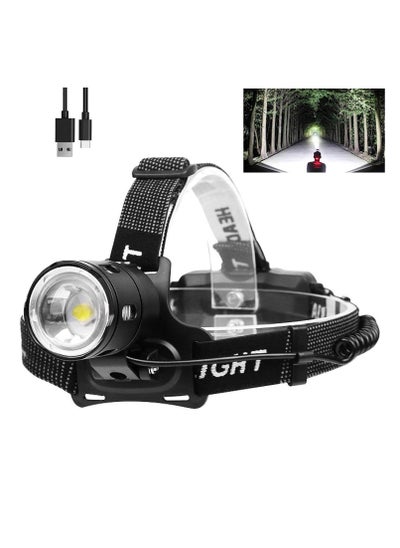 Buy LED Headlamp Flashlight, Super Bright 50000 Lumens Rechargeable Headlamp with 3 Modes & IP65 Waterproof Zoomable Head Lamp, 90° Adjustable for Outdoor Camping Fishing in Saudi Arabia