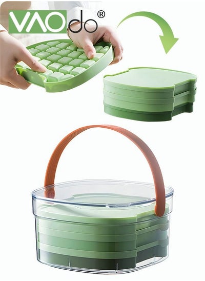 Buy Ice Cube Tray with Lid 90 Grids Large Stackabl for Freeze 3 Layer Silicone Ice Storage Box Gradient Green in UAE