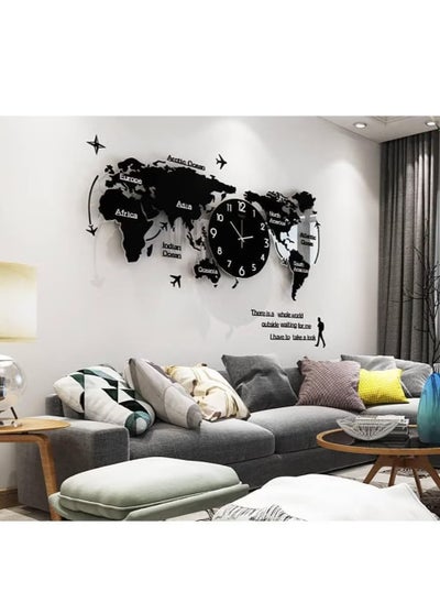 Buy Large Black DIY World Map Wall Clock - Elevate Your Home Decor with This Stylish Timepiece in UAE