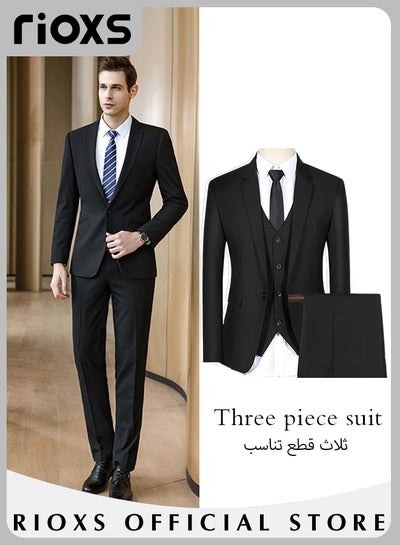 Buy Men's 3 Pieces Formal Blazer Suit One Button Slimming Blazer Jacket & Long Blazer Pants & Four Buttons Vest for Business Wedding Prom Dinner in Saudi Arabia