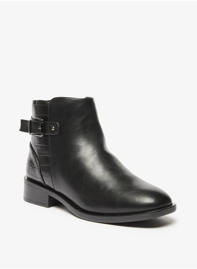 Buy Women's Solid Ankle Boots with Buckle and Zip Closure in UAE