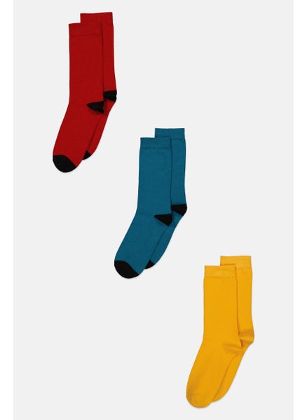 اشتري Men 3 Pair Plain Formal Socks, Yellow/Red/Blue في الامارات