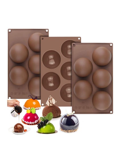 Buy Extra Large 5 Cavity Semi Sphere Silicone Molds, 3 Packs Cocoa Bomb Ball Molds, Baking Molds for Making Hot Chocolate Bomb, Cake, Candy, Jelly, Pudding, Dome Mouse in UAE