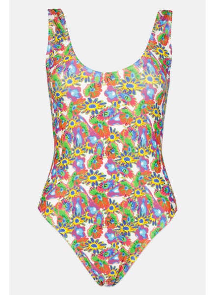 اشتري Women Floral Print One Piece Swimsuit, Purple/Green Combo في الامارات