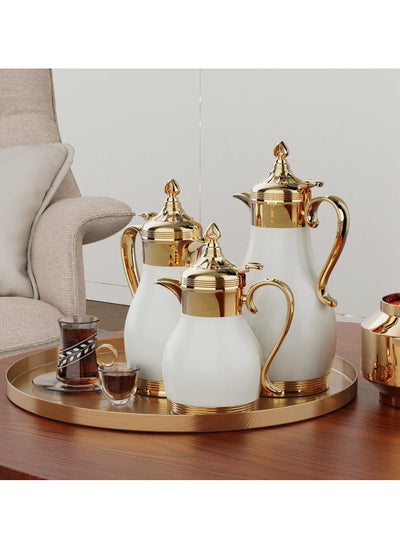 Buy A set of 3 Thermos for Tea and Coffee from Revan with an Elegant and Distinctive Design White/Gold in Saudi Arabia