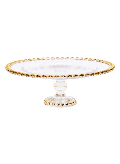 Buy Medium Footed Dessert Platter, Clear & Gold - 10x27.5 cm in UAE