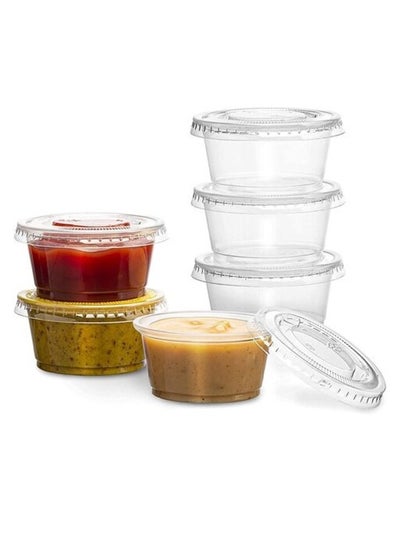 Buy Markq [100 Pack] 2 oz. Clear Plastic Disposable Portion Cups with Lids- Available in 1oz, 4oz- Souffle Cups, Jello Shot Cups, Medicine Cups in UAE