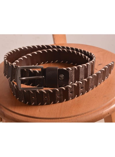 Buy Handmade Braided Belt 4CM 125CM - Brown with White Embroidery in Egypt