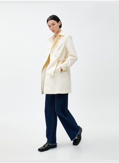 Buy Midi Trenchcoat Double Breasted Button Belted in UAE