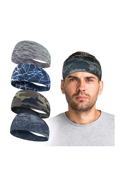 Buy Headband Hairband for Men, Double Sleeved Running Cycling Yoga Tennis Gym Travel Beach Stretchy Moisture Wicking Sports Headband Men and Women Breathable Yoga Headband 4 Pack in UAE