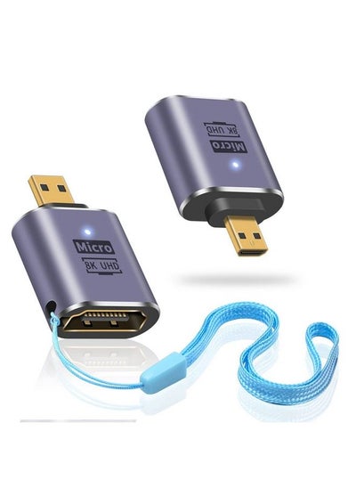 اشتري 8K Hdmi To Micro Hdmi Adapter Standard Micro Hdmi Extension Adapter 2.1 Version Micro Hdmi Male To Hdmi Female Adapter With Led Light And Perforated Design Support 8K@60Hz 4K@144Hz (2 Pack) في الامارات