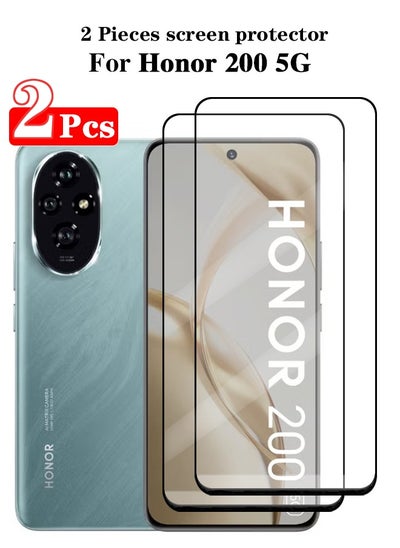 اشتري 2 Pieces Full Cover Glass Screen Protector For Honor 200 5G Black/Clear and Screen Protector Accessories في السعودية