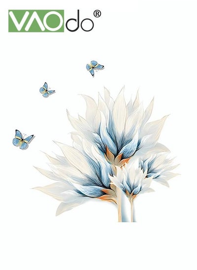 Buy 3D Printed Wall Sticker Watercolor Blue Butterfly And Flower Pattern Fresh Home Decoration Removable Pvc Material Wall Art Decoration Manual Diy Wall Sticker in UAE