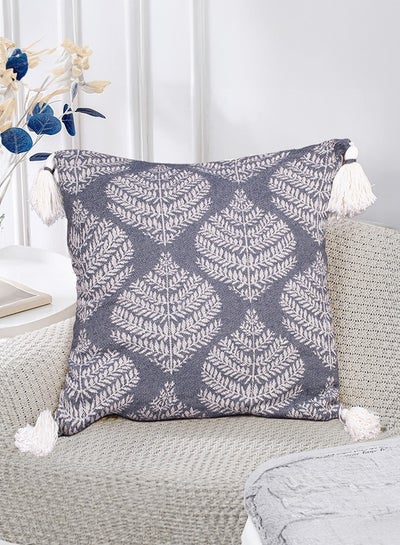 اشتري Jute and Cotton Woven Square Shaped Cushion with Tassle 16 x 16 inches for Living Room Sofa (Birch Tile Pattern, Slate Blue) في الامارات
