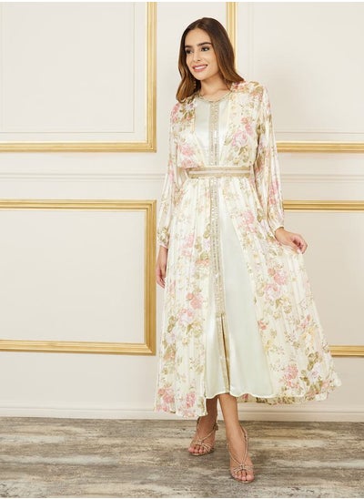 اشتري All Over Floral Print Embroidered Lace Kaftan في السعودية