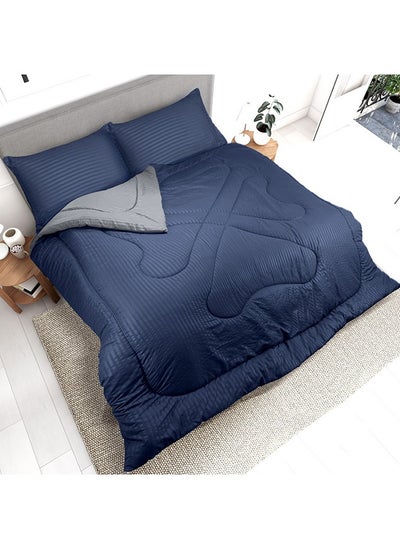 اشتري Hotel Linen Klub  Reversible Down Alternative Comforter  Set -Ultra Soft Brushed Stripe Microfiber Fabric, 200GSM Soft Fibersheet Filling, Size : Double  220 x 240cm , Color: Navy Blue & Dark Grey في الامارات