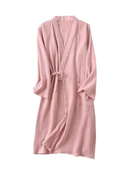 اشتري Womens Cotton Gauze Robe Soft Lightweight Kimono Maternity Bathrobe Loungewear Lounging Relaxed Bathrobe for Home Spa Pink في الامارات