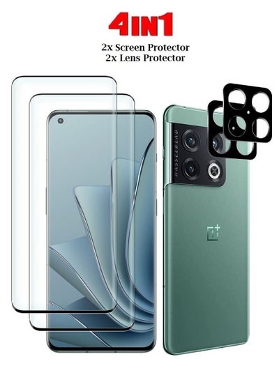 Buy OnePlus 10 Pro 5G Screen Protector 2Pcs + Camera Lens Protector 2Pcs 9H Hardness Tempered Glass 3D Curved HD Clear Full Adhesive Bubble Free in UAE