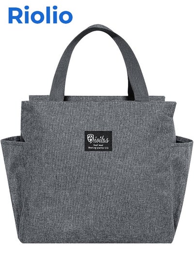 Buy Lunch tote bag with insulation for keeping food cold, suitable for men and women. This large-capacity, reusable, waterproof lunch bag is perfect for carrying meals and picnics (Grey). in Saudi Arabia