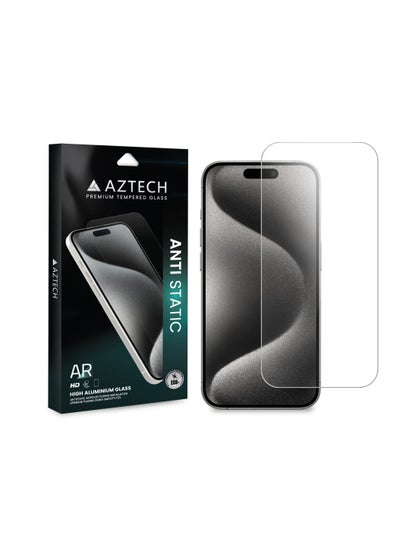 Buy AZTECH Premium Clear Tempered Glass for iPhone 14 Pro, Anti Static,High Aluminium Glass, AR translucency process, Bare hand feel, Fingerprint, oil and stain resistance and Smooth touch including free cleaning wipes for making it easy to clean and apply. in UAE