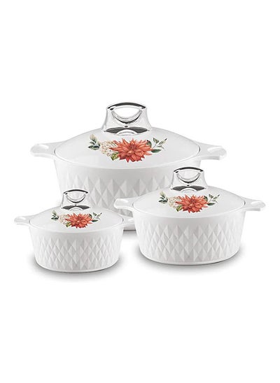 Buy Casserole Diamond Set Of 3 Pcs 1.0 L, 1.5 L, 2.5 L Stainless Steel Insulated Hotpot Food Warmer White in UAE