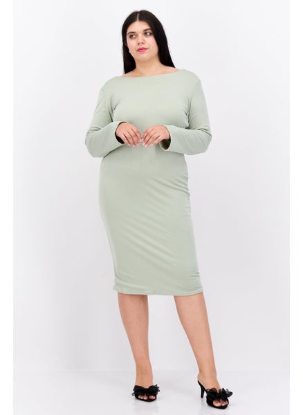 Buy Women Curve Plain Open Back Detail Midi Dress, Sage Green in UAE