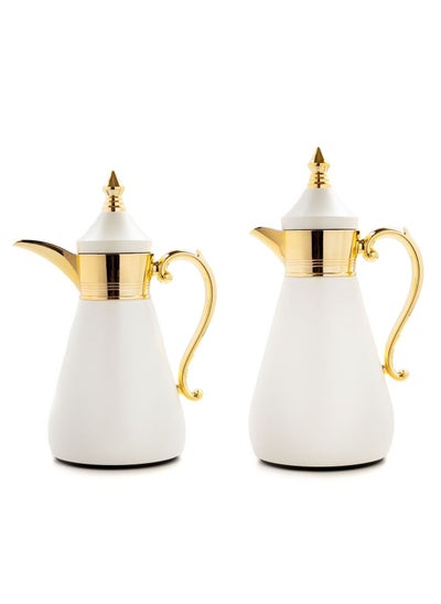 Buy Luxurious stainless steel thermos set for tea and coffee white and golden 0.7/1 liter in Saudi Arabia