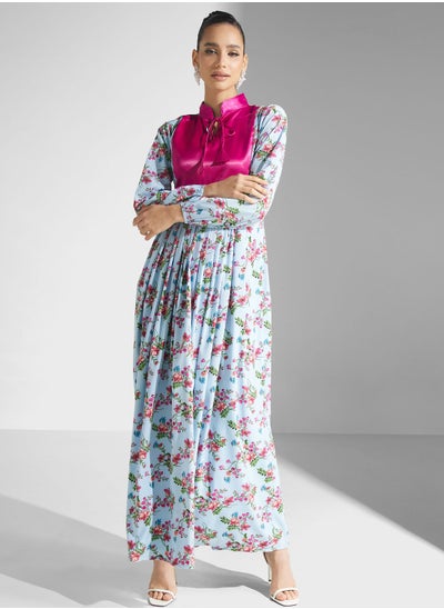 Buy Floral Print Puff Sleeve Jalabiya in Saudi Arabia