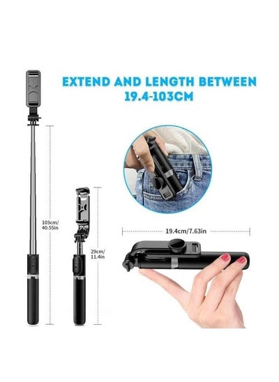 Buy Selfie Stick Tripod Wireless Remote Control Mini Extendable 4 in 1 Selfie Stick-360° rotation phone stand holder For Vlogging in UAE