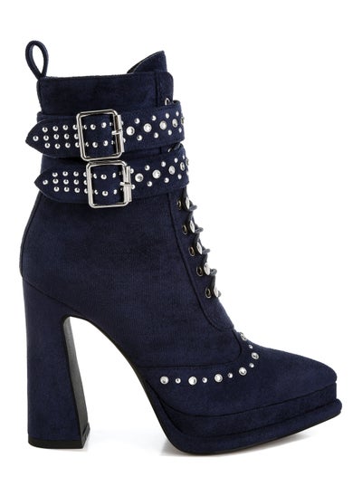 Buy Harness Detail Lace Up Boots in Navy in UAE