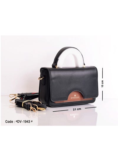 Buy Black Leather Crossbody Bag with Striped Shoulder Strap in Egypt