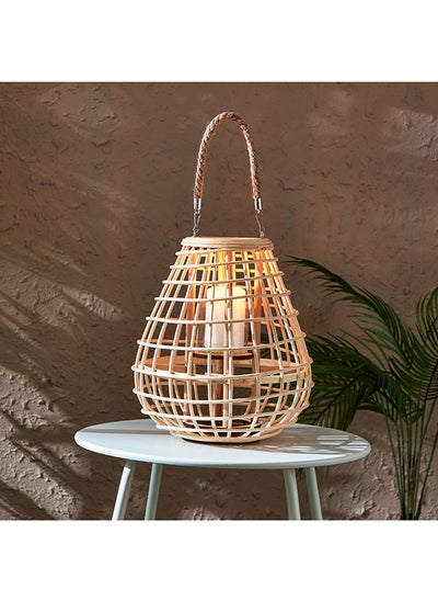 Buy Deckar Bamboo Rattan and Wood Lantern with Glass Votive 28 x 30 x 28 cm in UAE