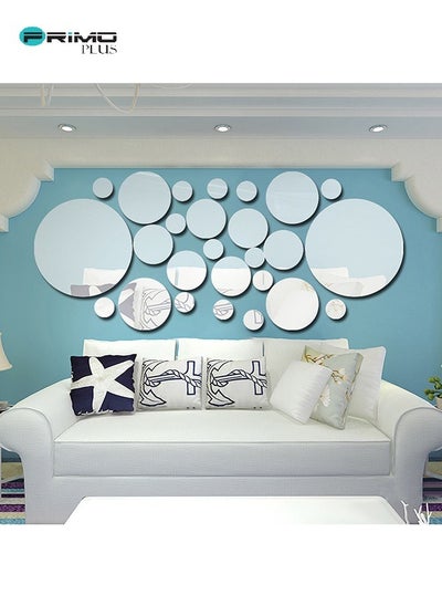 Buy 26-Piece Easy To Paste Removable And Install DIY Polka Dot Wall Mirror Stickers Silver in Saudi Arabia