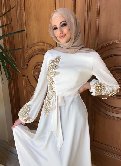 Buy Women Dubai Skirts Lace Nail Bead Loose National Long Sleeves Evening Dress in UAE
