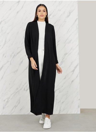 اشتري Textured Roll Up Sleeves Casual Abaya في السعودية