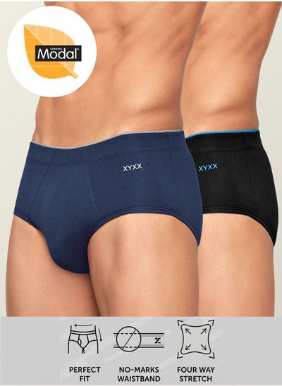 Buy Pack of 2 - Solid Logo Detail Basic Briefs in Saudi Arabia