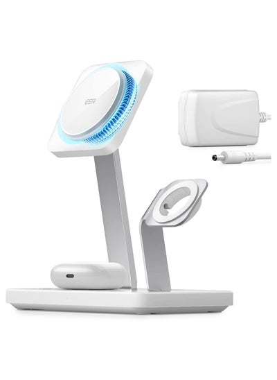 اشتري ESR HaloLock 3-in-1 Wireless Charger with CryoBoost, Compatible with MagSafe Charger Stand, Phone-Cooling Fast Charging Compatible with iPhone 14/13/12, AirPods Pro/3/2, with Adapter, Arctic White في الامارات