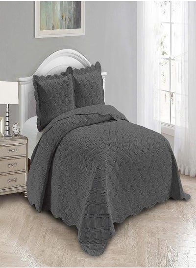 Buy Fancy Linen 3pc Embossed Coverlet Bedspread Set Oversized Bed Cover Solid Modern Squared Pattern New # Jenni (Full/Queen, Caharcoal) in UAE