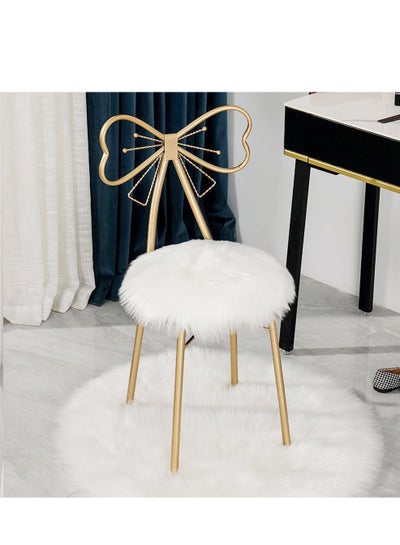 Buy Metal Vanity Chair Fur Cushioned Padded Seat Makeup Dressing Stool Bench with Butterfly Backrest Child Dining Chair Furniture Bedroom Makeup Stool in UAE