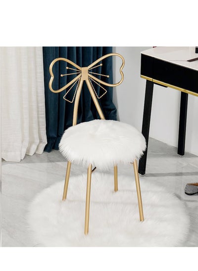 Buy Metal Vanity Chair Fur Cushioned Padded Seat Makeup Dressing Stool Bench with Butterfly Backrest Child Dining Chair Furniture Bedroom Makeup Stool in UAE